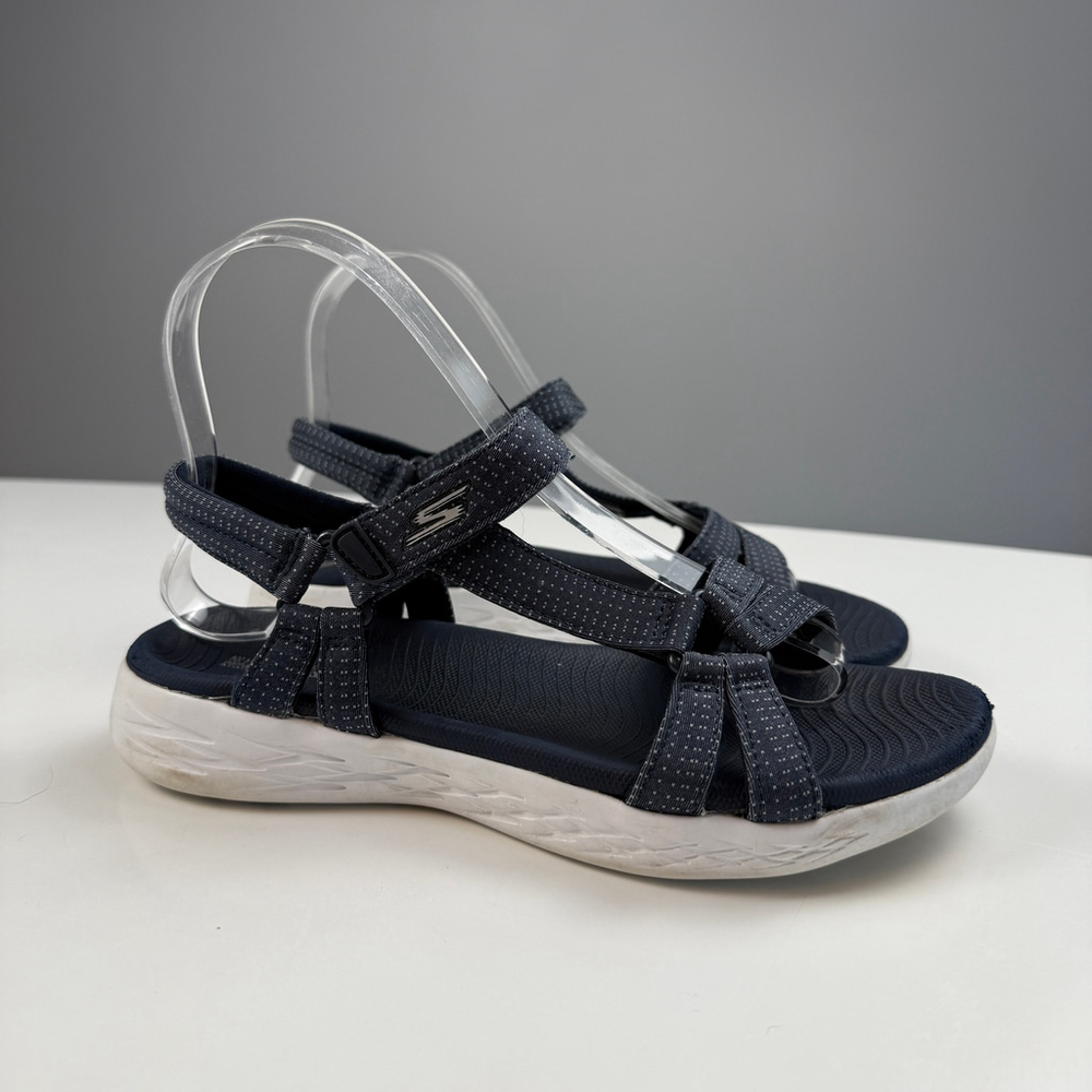 Skechers GoWalk Performance Blue White Sandals Goga Mat gen 5 Women size 6